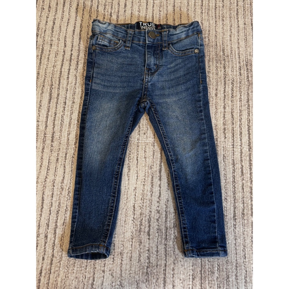 True Indigo Kids Skinny Jeans Medium Wash Denim Pants 2T Whiskered Blue